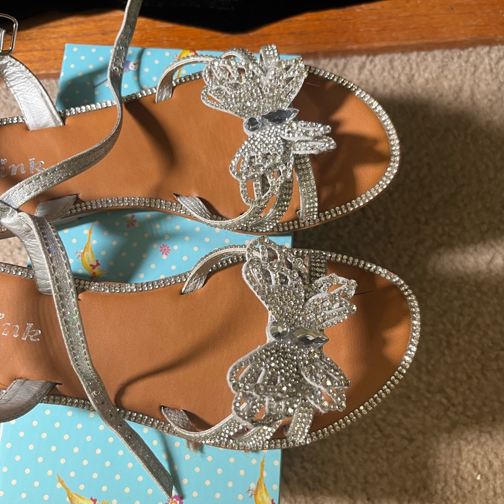 Silver Dress Shoes with Butterfly Design.